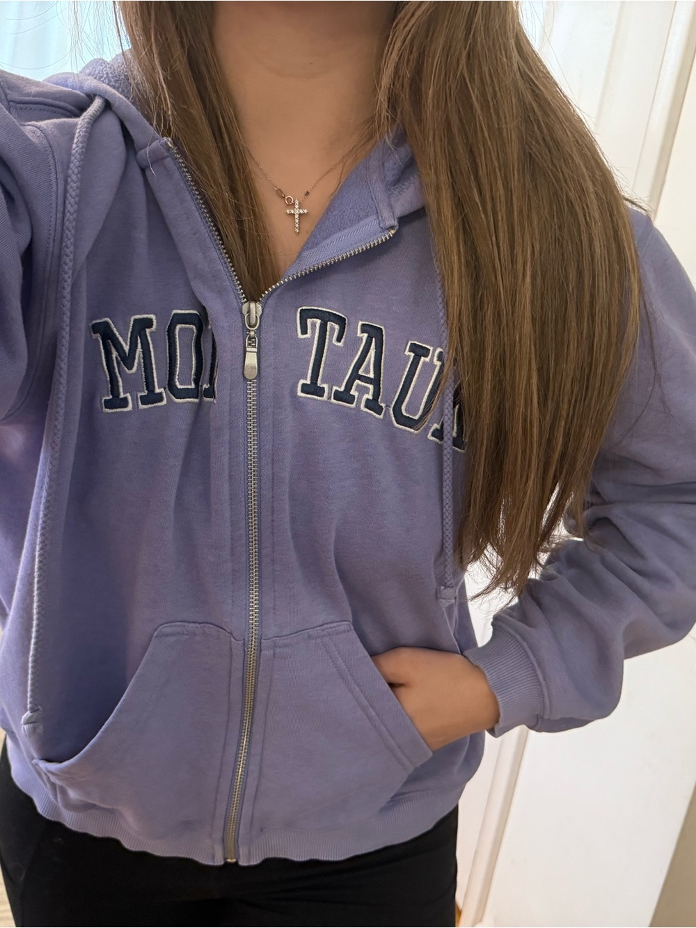 Montauk NY Zip-Up Hoodie with Embroidered Lettering